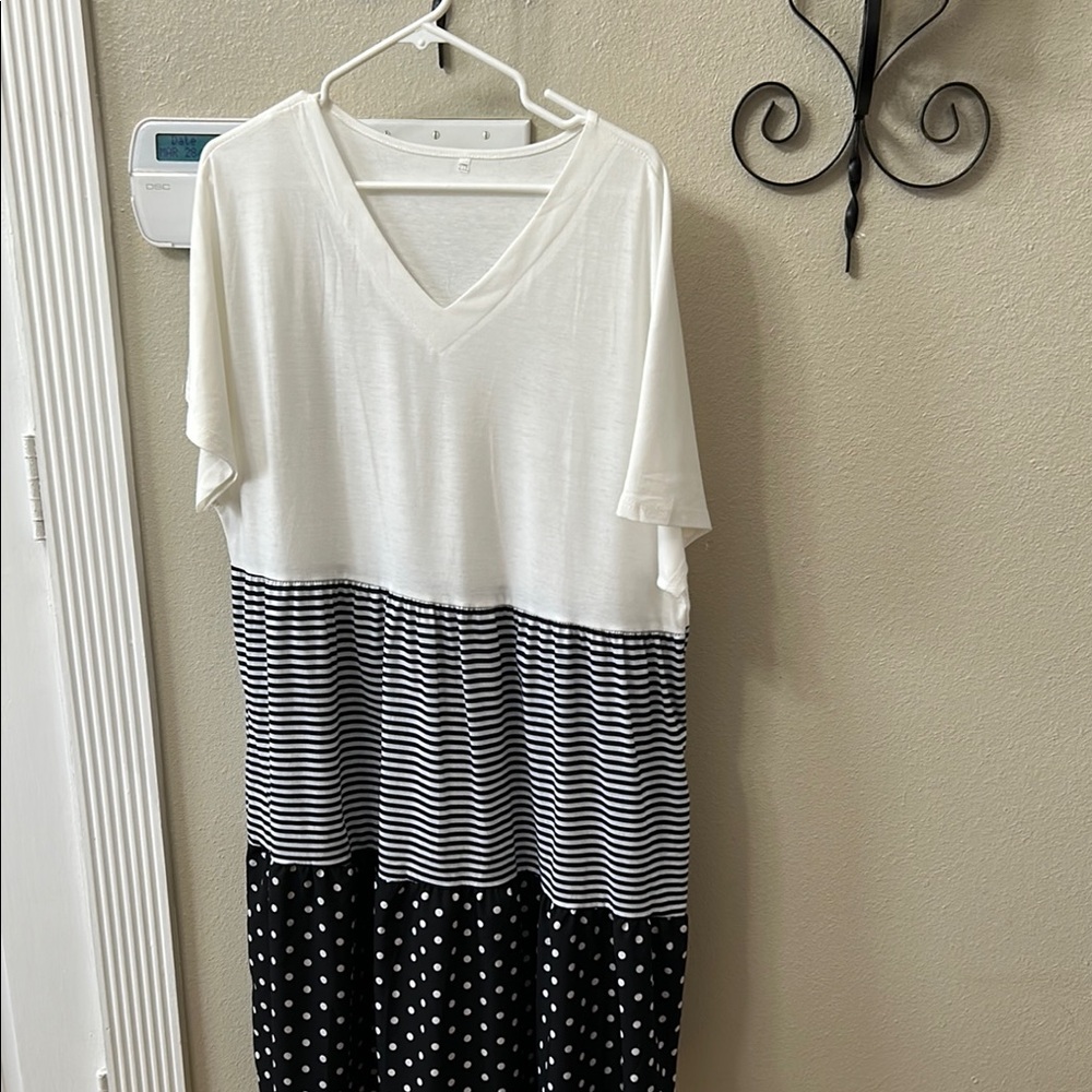 Black and White Striped and Polka Dot Dress
